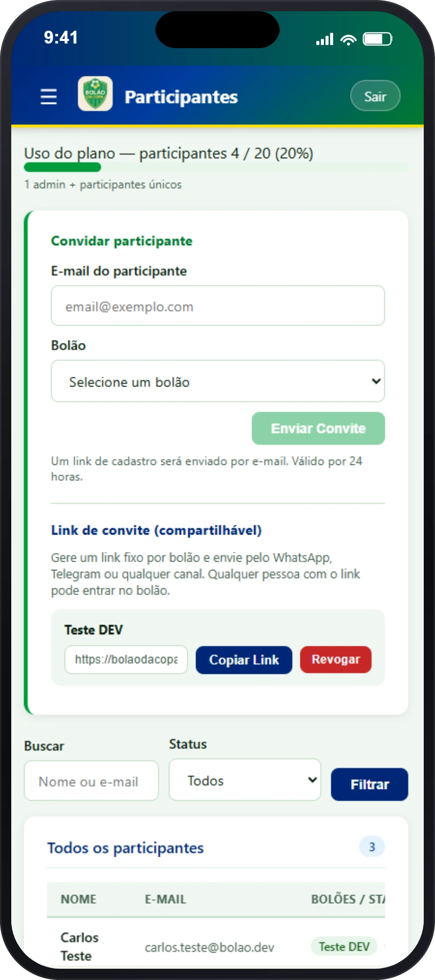 App Bolão da Copa 2026 - Tela 12