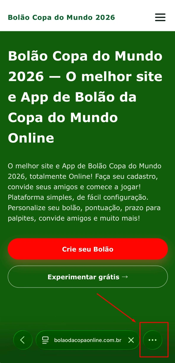 Passo 1 iOS: toque nos 3 pontinhos na barra inferior do Safari