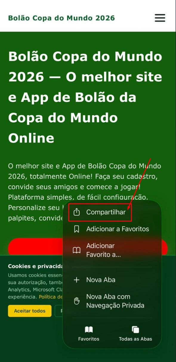 Passo 2 iOS: toque em Compartilhar