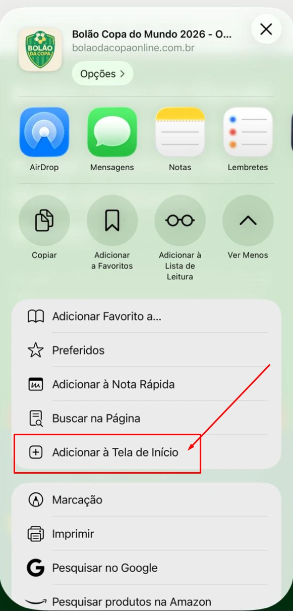 Passo 4 iOS: toque em Adicionar à Tela de Início